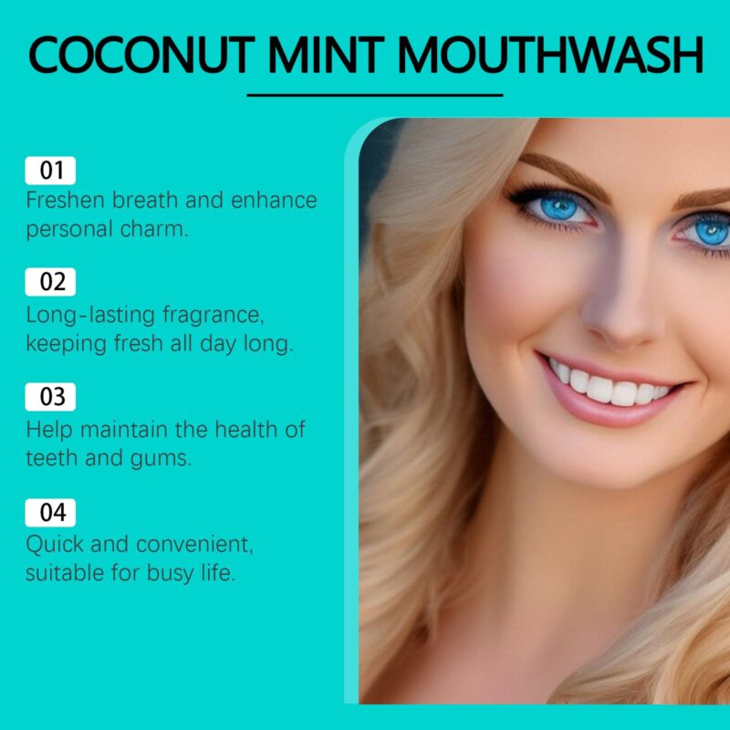 Coconut Mint Mouthwash - Stain Removal, Fresh Breath & Convenient Care, Oral Rinse - Image 3