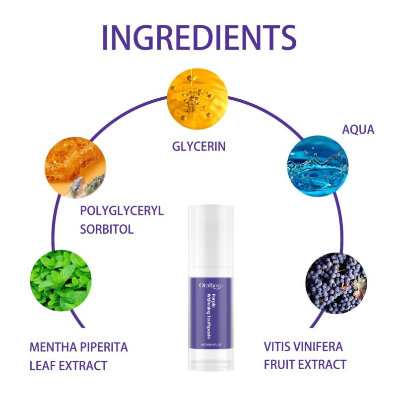 Purple Whitening Toothpaste - Fresh Mouth, Yellow Tartar Removal & Teeth Whitening, Dental Care - Image 5