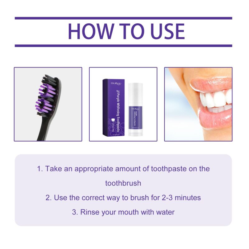 Purple Whitening Toothpaste - Fresh Mouth, Yellow Tartar Removal & Teeth Whitening, Dental Care - Image 6