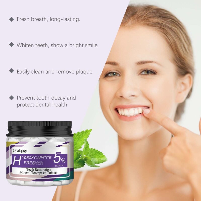 Oral Mint Toothpaste Tablets - Stain Removal, Fresh Breath & Mouthguard Care, Portable Tablets - Image 2