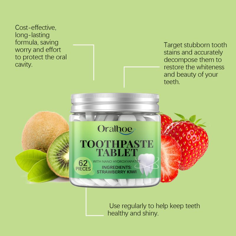 Whitening Toothpaste Tablets - Strawberry Kiwi Fresh, Tooth Dirt Cleaning & Oral Care, Tablets - Image 3