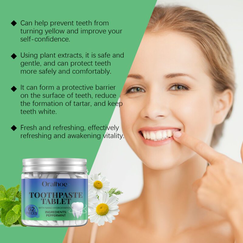 Whitening Toothpaste Tablets - Mint Flavor, Yellow/Tartar/Odor Removal, Beauty Tablets - Image 3
