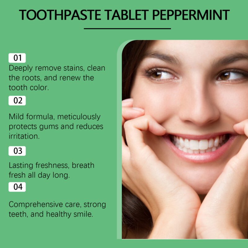 Whitening Toothpaste Tablets - Mint Flavor, Yellow/Tartar/Odor Removal, Beauty Tablets - Image 4