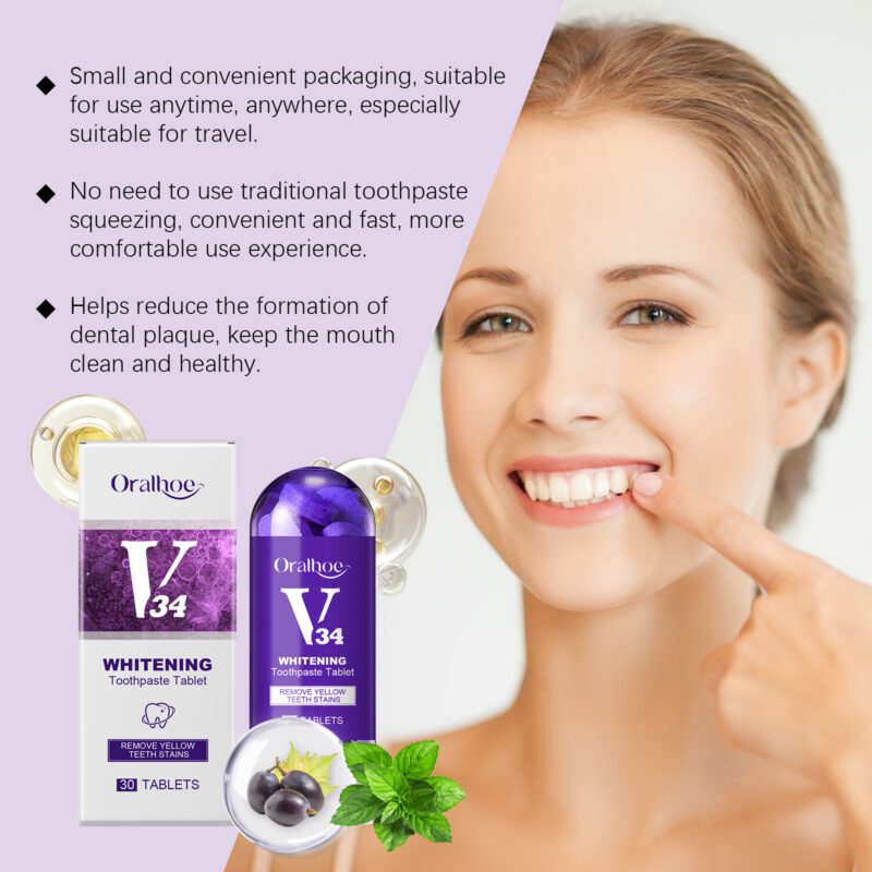 Whitening Toothpaste Tablets - Portable Tartar/Yellow Cleaning, Fresh Breath, Tablets - Image 4
